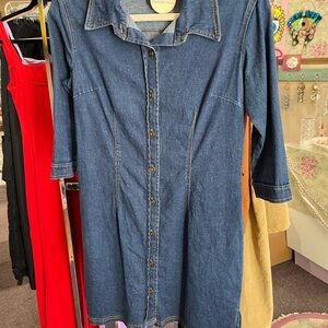 Aqua Blu Indigo Denim Dress with Tan Stitching